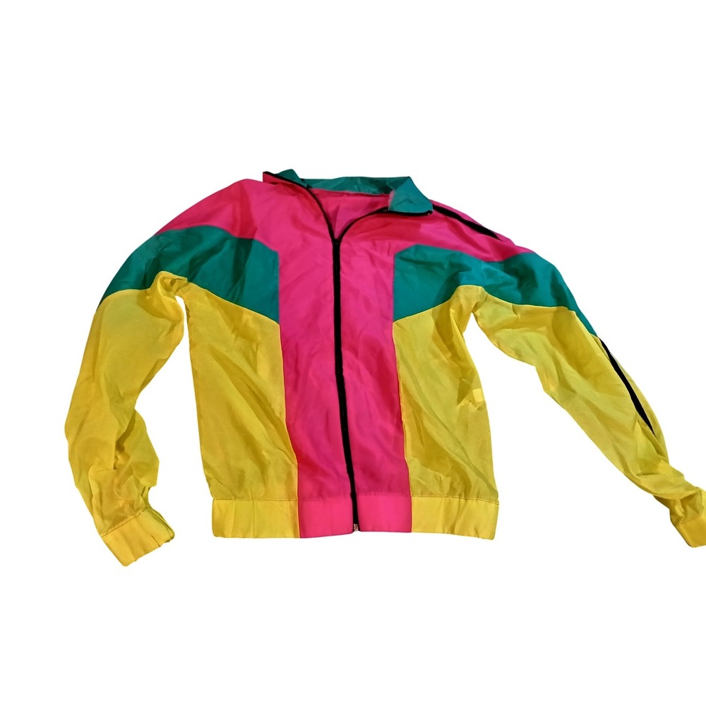 Vintage Style Neon Colorblock Windbreaker Jacket Pink Yellow Green Full Zip